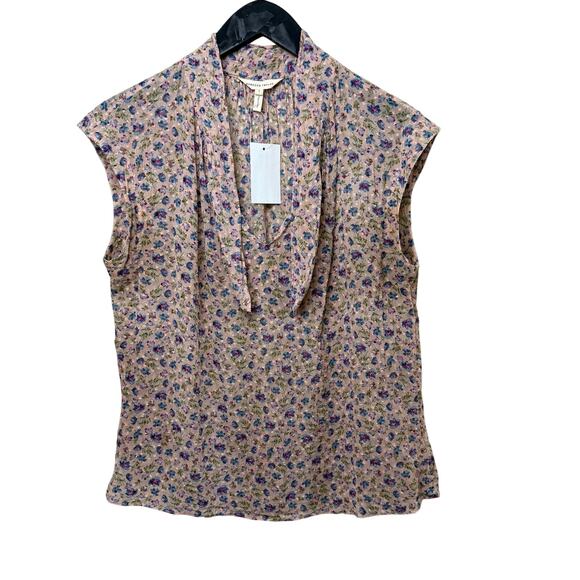 REBECCA TAYLOR Zelma Sleeveless Floral Tie Front Blouse Knotted Keyhole silk - Picture 2 of 5